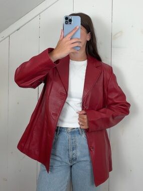Vintage Siena Red Genuine Leather Blazer Jacket Women’s 10 Medium 90s Y2K NWT